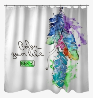 Illustration With Watercolor Feathers Shower Curtain - Watercolor Painting
