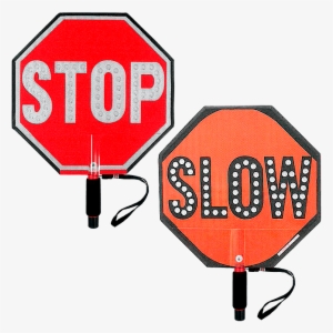 Paddle Stop Slow Flashing Led Hand Held Sign 18 Inch - Hand Held Signs