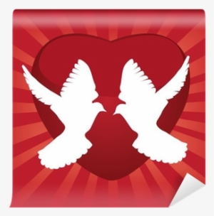 Vector Two White Doves And Red Heart With Red Light - Red