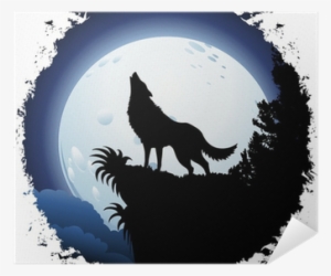 Wolf Howling At Blue Moon On Grunge Frame Poster • - Blue Moon With Wolf