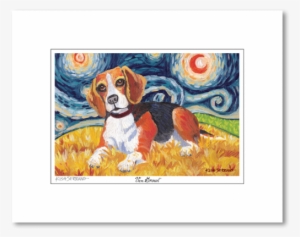 Beagle Starry Night Matted Print - Airedale Terrier Art
