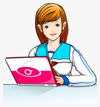 Clip Art School Girls Transprent Png Free Ⓒ - Girl On Laptop Clipart Png