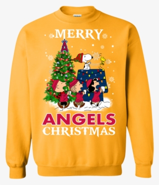 Merry Los Angeles Angels Christmas Snoopy Ugly Sweater - Stranger Things Yellow Sweatshirt