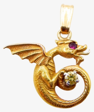 14 Karat Yellow Gold Dragon Pendant With Ruby And Diamond - Locket