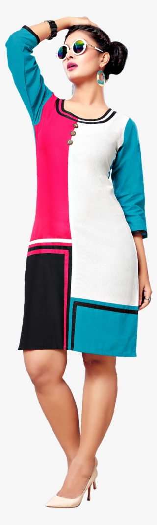 Yuri's Multicoloured Cotton Straight Kurti - Girl