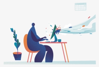 Person Siting Typing In A Computer Screen, A Rush Of - Illustration