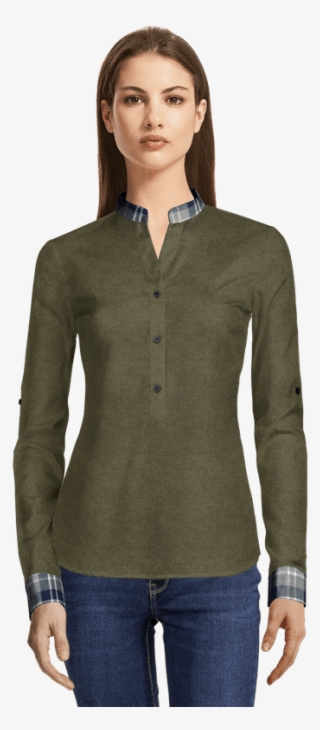 Green Flannel Shirt With Contrasted Cuffs And Collar-view - Blazer Azul De Rayas