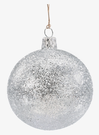 Glass Bauble Silver With Glitter, 7 Cm - Christmas Silver Glitter Ball Png