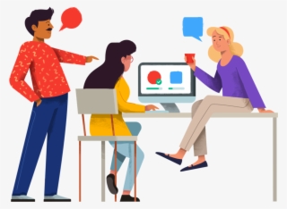 Illustration Of Team Discussing Designs - Design