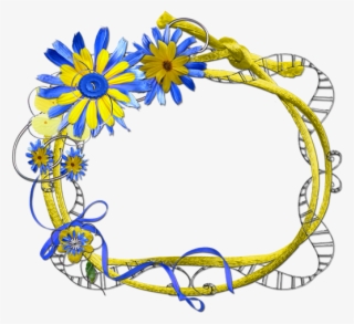 蓝黄色菊花装饰花边边框 - Portable Network Graphics