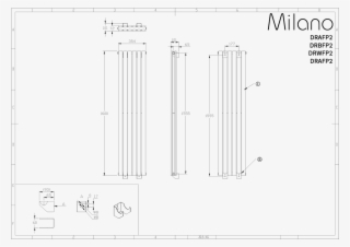 Black Flat Vertical Designer Radiator 1600mm X 354mm - Diagram