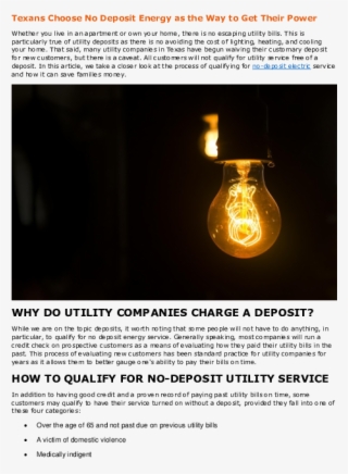 Texans Choose No Deposit Energy As The Way To Get Their - Light Bulb