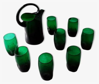 Vintage Green Blown Glass Lemonade Service - Glass Bottle