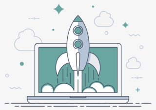Laptop Screen With Rocket Launching - Rocket