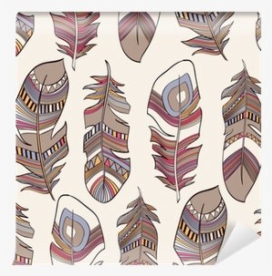 Seamless Ethnic Indian Feathers Plumage Pattern Wall - Feather