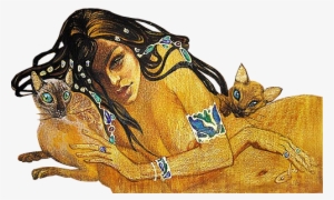 Egyptian Women And Cats - Этника Картина