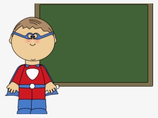 Superhero Boy At Chalkboard Clip Art - Super Hero School Clip Art