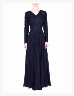 Black Lace & Chiffon Dress - Abito Lungo Decoltè Cady Armani