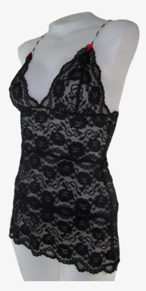 Black / Black Lace Hip Length Camisole - Little Black Dress