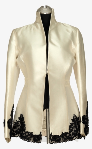 Cream Silk Jacket Black Lace Trim - Lace