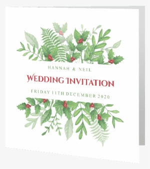 Wedding Day Invite Christmas Greenery Holly 140mm X - Wedding