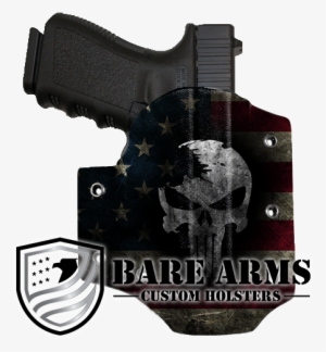 Owb Holster-distressed Skull On Distressed Flag - Punisher Gun Holster
