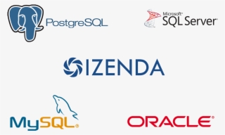 Izenda Logo With Logos Of Databases Supported By Fusion - Mysql
