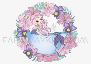 Batting Mermaid Princess Girl Wreath Vector Illustration - Illustration