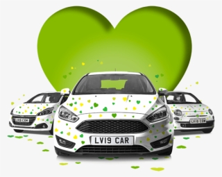 Three White Cars Covered With Green Hearts In Front - Hot Hatch